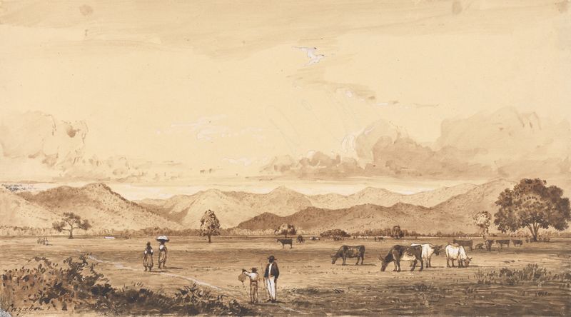 Landscape of Queen’s Park with mountains, oil painting by Michel Jean Cazabon