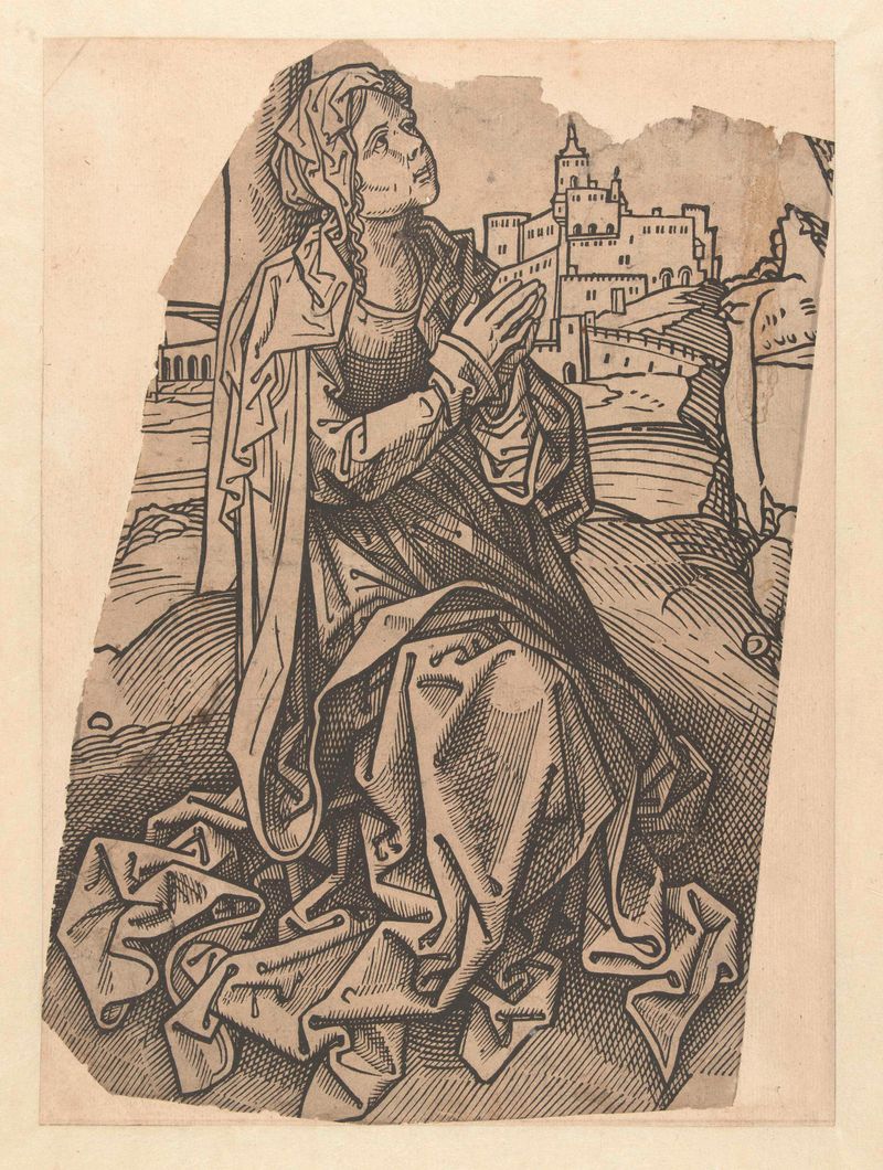 Figura religiosa Maria Magdalena con un resplandor etéreo en papel de Unknown Artist.