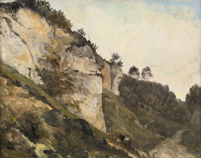 Landscape scene with hills and a river by Willem van Konijnenburg, oil painting, 1922