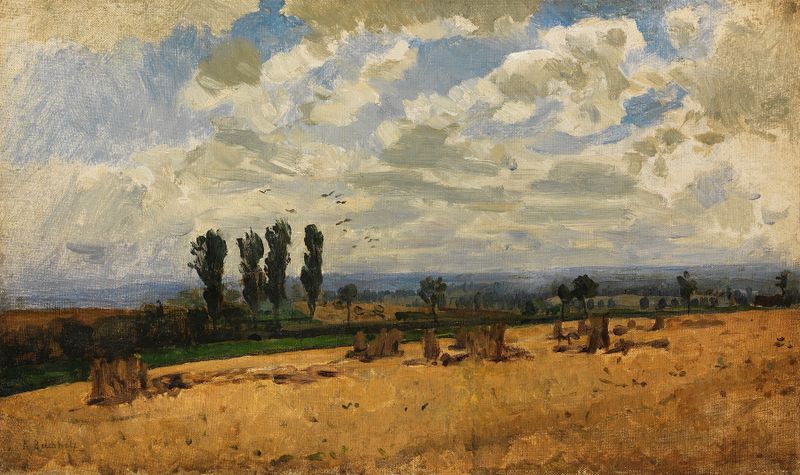 Landschaft de Karl Buchholz, óleo sobre tela retratando suaves colinas e a tranquilidade da natureza.