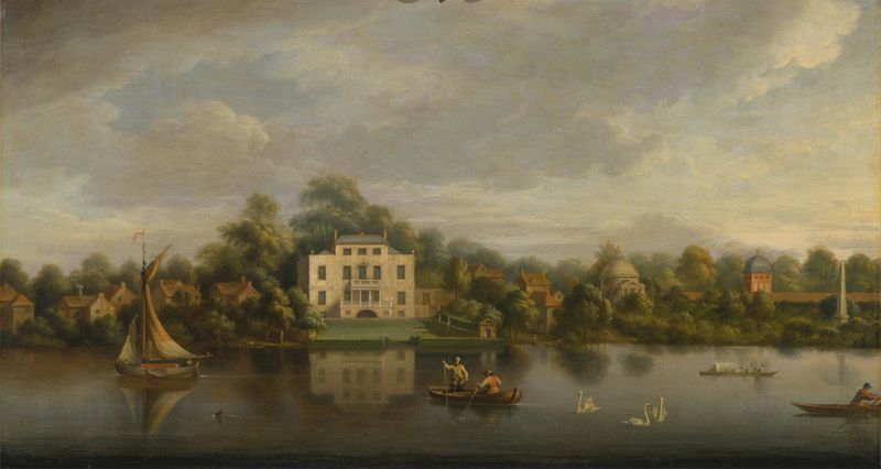 Landscape featuring a villa among trees, oil painting by Joseph Nickolls
