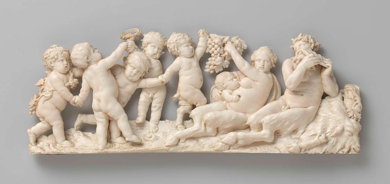 Bacchanal of Satyrs and Cupids, relevo em marfim de Gerard van Opstal
