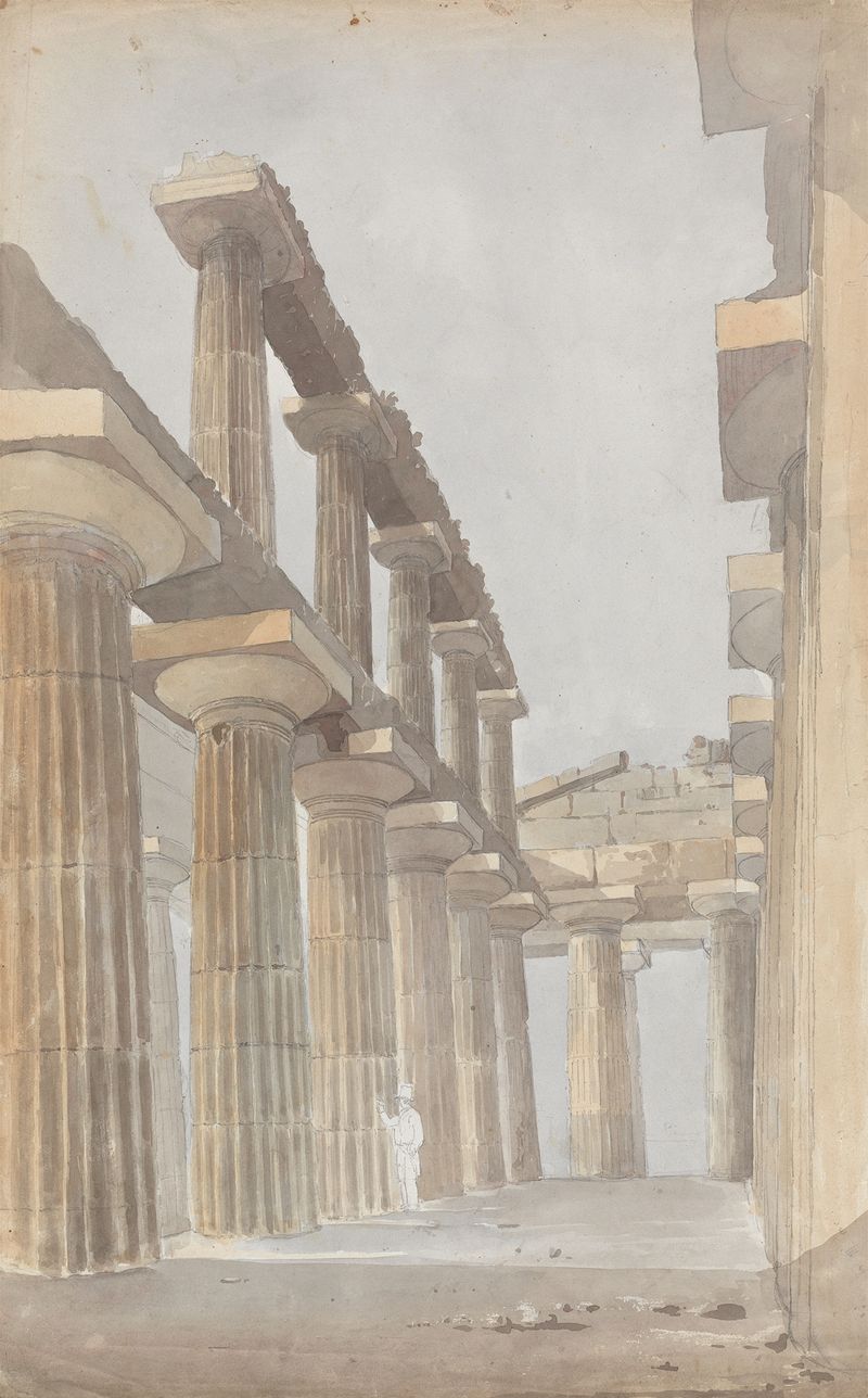 Interior of the Great Temple at Paestum, watercolor on paper by Isaac Weld