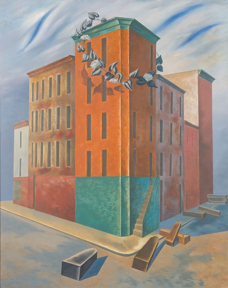Pintura figurativa a óleo de O. Louis Guglielmi representando luz e sombra.