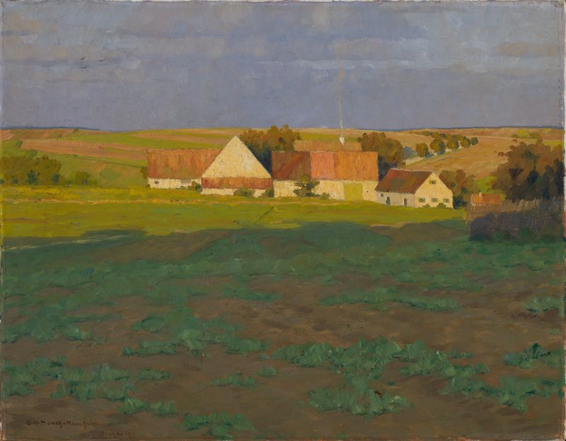 Paisagem ao crepúsculo com colinas e nuvens, óleo sobre tela de Gustav Heinrich Münch