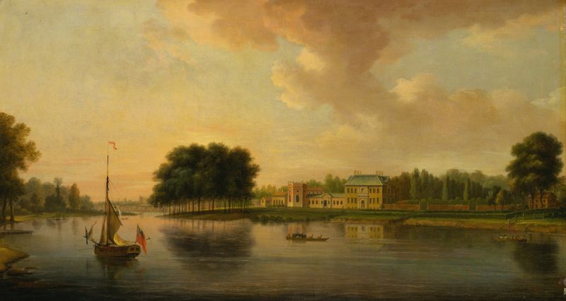 Orleans House, arquitetura de Joseph Nickolls, em uma paisagem tranquila, pintura a óleo