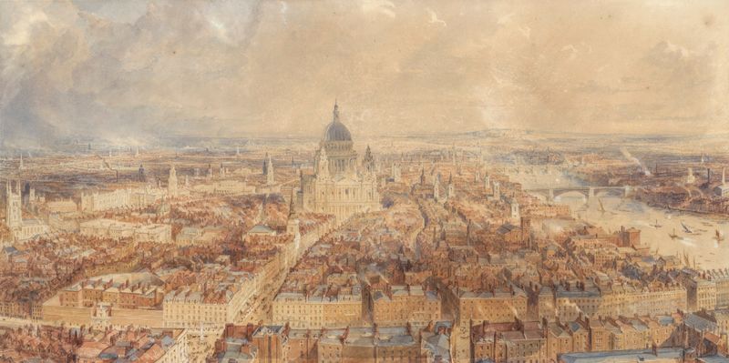 Vista de Londres com a Catedral de São Paulo, óleo sobre tela de Thomas Allom