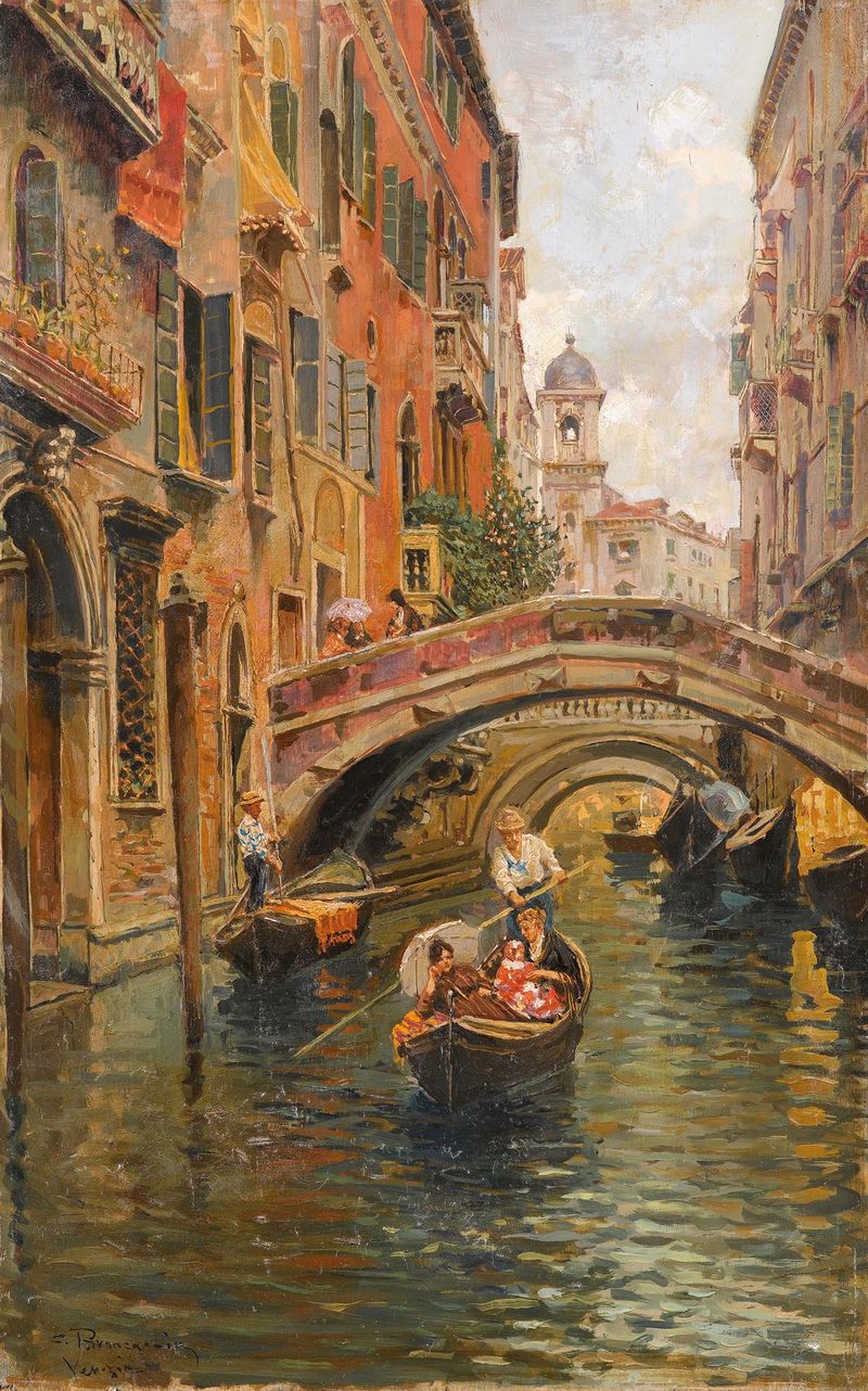 Venezianischer Kanal by Carlo Brancaccio, oil painting depicting a serene canal with gentle ripples.
