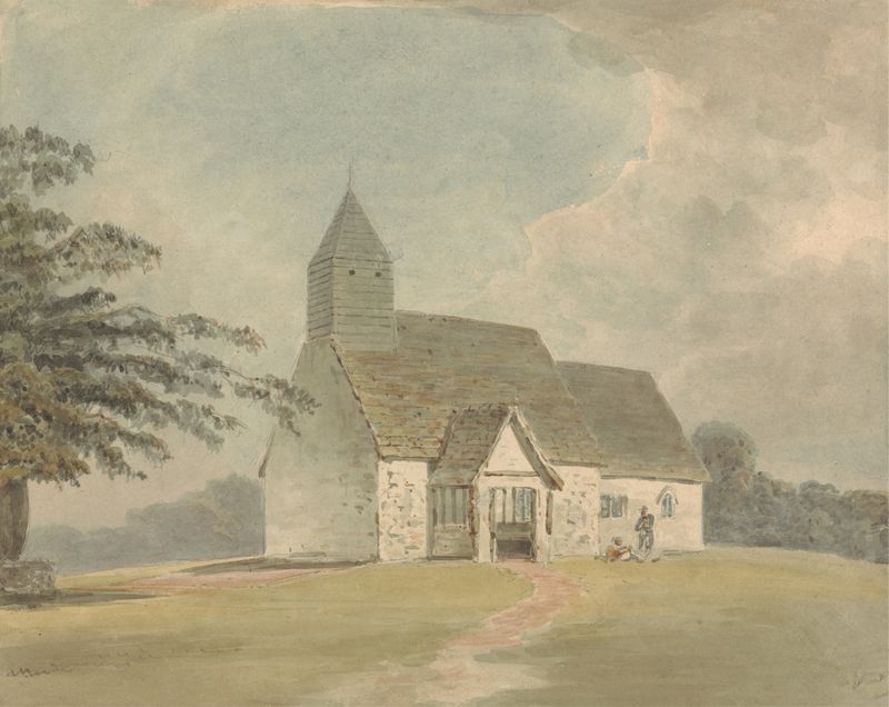 Church with wooden belfry in oil on canvas by Samuel Davis