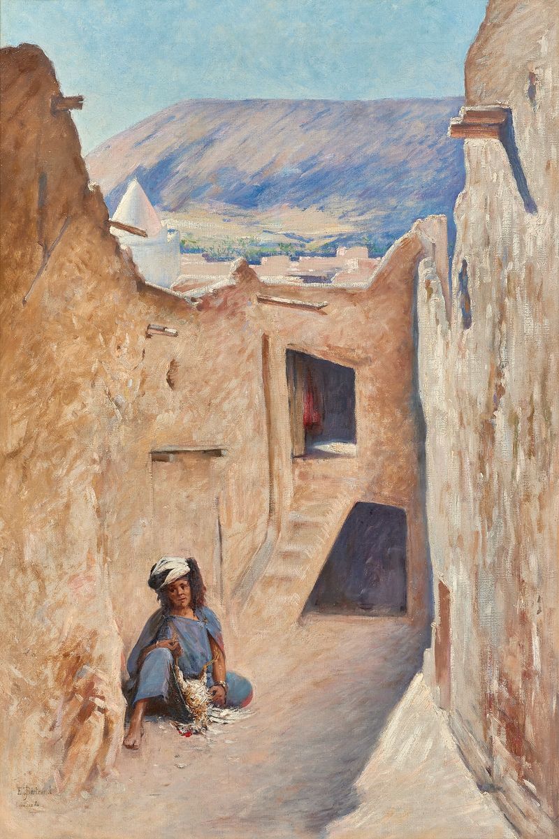 Bou Saâda de Émile Bertrand, pintura a óleo que representa uma colorida paisagem rural