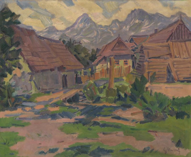 Landscape with a figure, oil on canvas by Gustáv Mallý