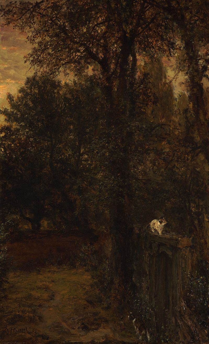 Landscape by Adolph von Menzel, oil painting depicting hills and a blue sky