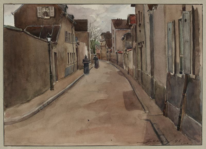 Paisagem de La rue Olivier de Serres de F. Séguin, representando uma tranquila rua parisiense em estilo impressionista.
