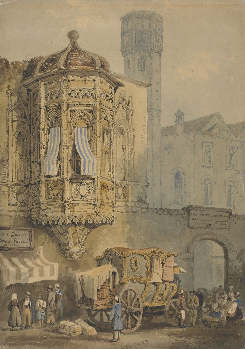 Paisaje de Colonia con figuras de Samuel Prout, pintura al óleo