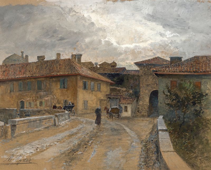 Paisaje con niebla y colores suaves, óleo de Marie Egner