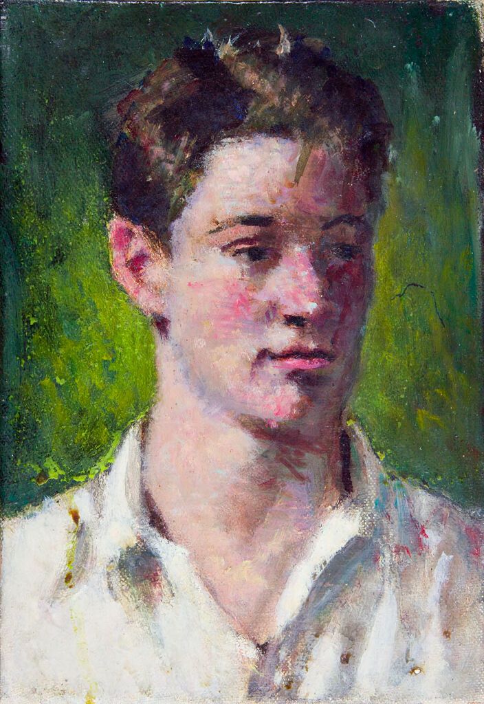 Retrato de un joven con cuello abierto, óleo sobre lienzo de Denman Waldo Ross