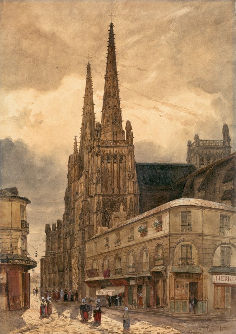 Cathédrale Sainte-André de Bordeaux by Adrien Dauzats, oil painting depicting gothic architecture.