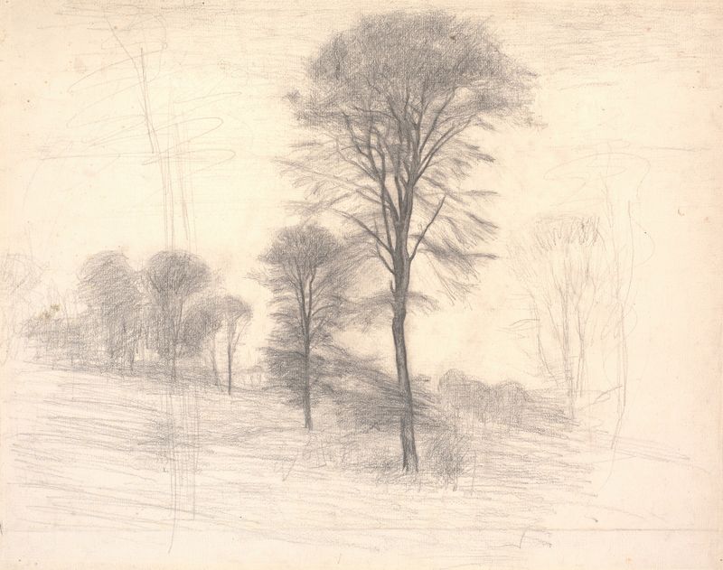 Paisagem com árvores dispersas, pintura a óleo de Vilhelm Hammershøi