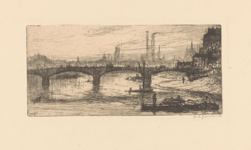 oil on canvas by Willem Adrianus Grondhout depicting a bridge over the Thames in London