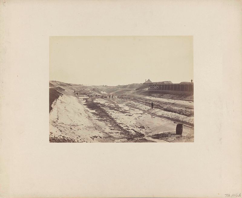 Aanleg Noordzeekanaal, albumen print by Rudolph Guicherit showing a landscape with water and industry.