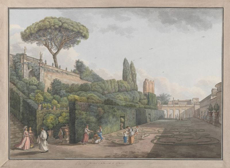 Paisagem com um jardim e flores de Abraham-Louis-Rodolphe Ducros, 1780