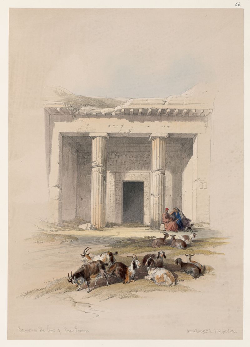 Entrada a las cuevas de Beni Hasan, óleo sobre lienzo de David Roberts