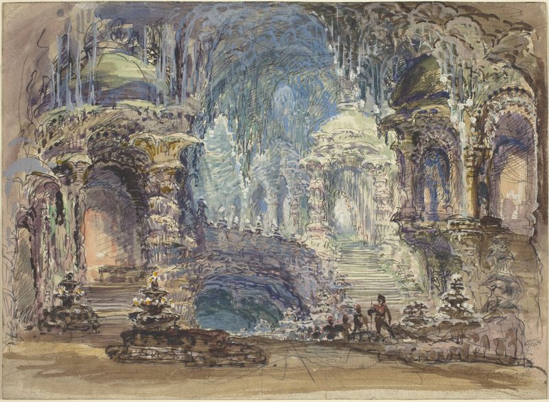 Surreal landscape featuring arches and structures by Robert Caney