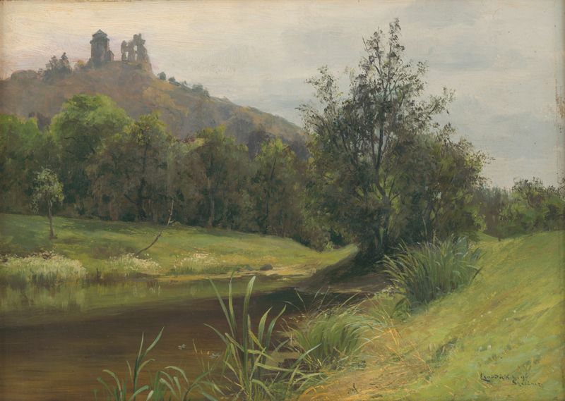 Landscape of Močarina pod Slaneckým hradom by Ľudovít Čordák, oil painting