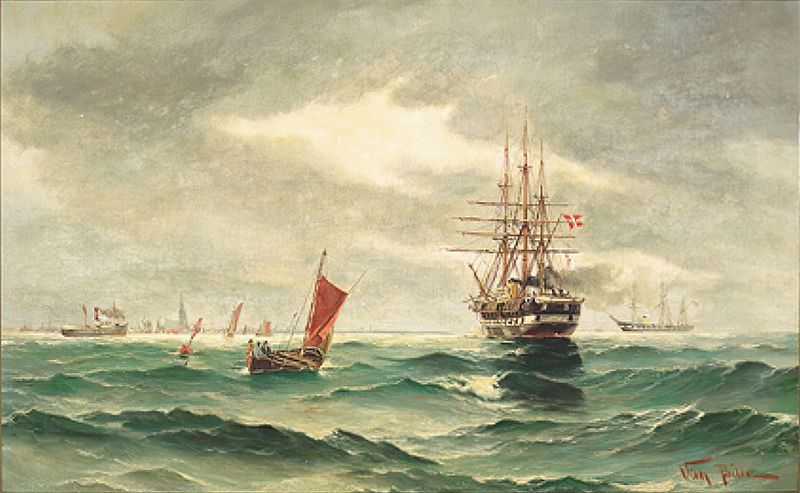 Marine scene with swirling waves by Vilhelm Bille, oil painting