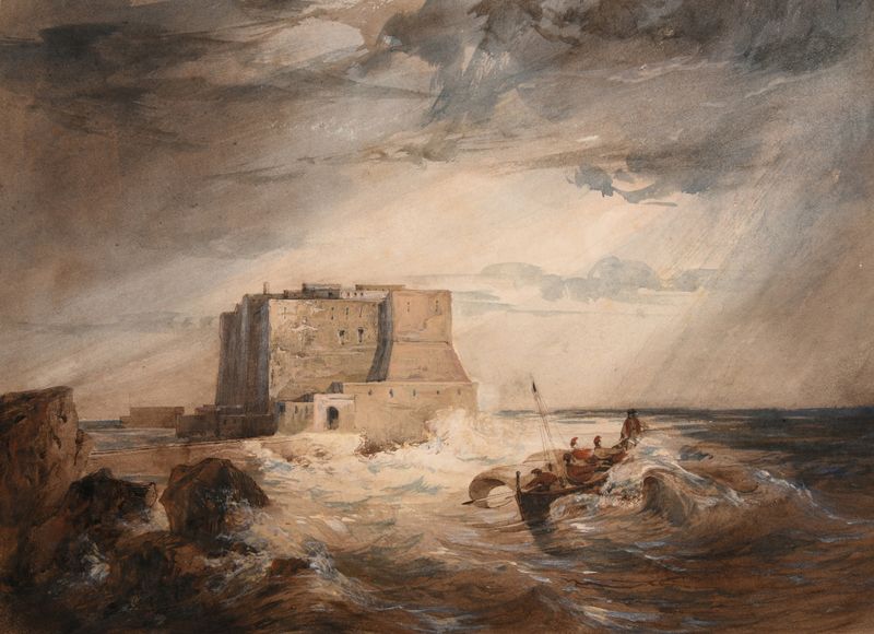 Paisaje con un château de Jacques-Raymond Brascassat, pintura al óleo