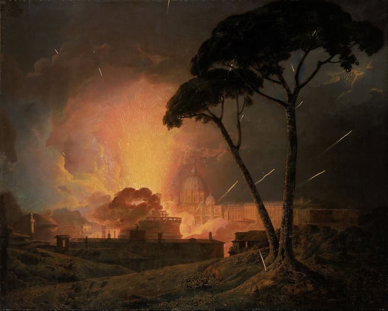 Fireworks display over Castel Sant’Angelo, oil on canvas by Joseph Wright of Derby