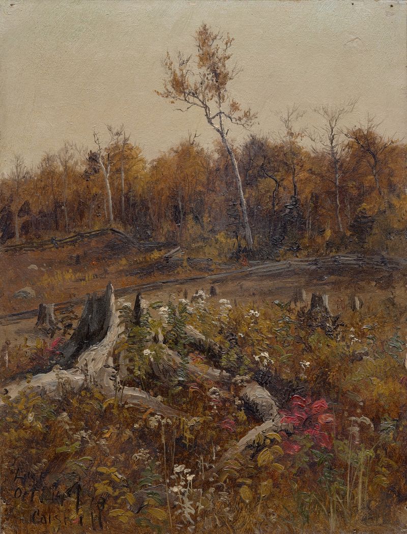 Landscape by Lockwood de Forest, oil on canvas depicting rolling hills and nature.