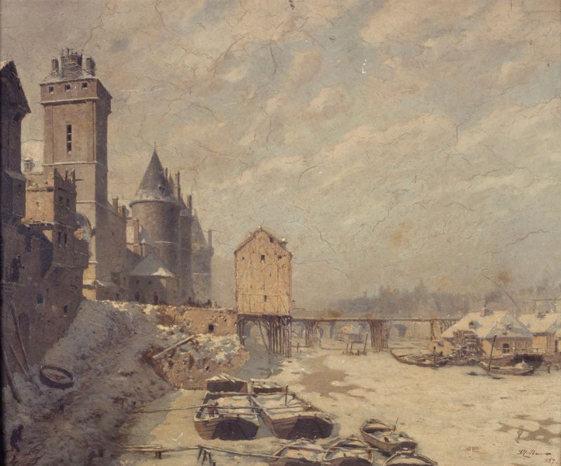 La tour de l’Horloge, la Conciergerie et le pont au Change, en 1621 by Fédor Hoffbauer, oil on canvas