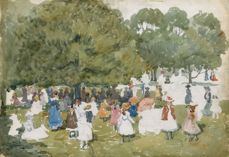 Peatones en un parque, pintura al óleo de Maurice Prendergast
