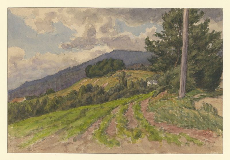 Aquarela sobre papel de Henri Rivière retratando uma paisagem serena com horizonte.