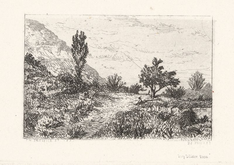 Landscape with rural road, óleo sobre tela de Charles Emile Jacque