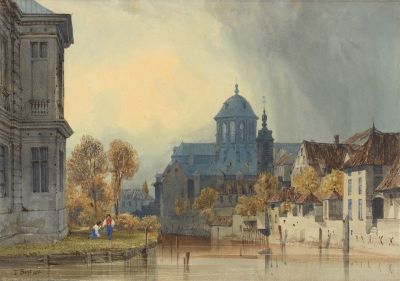 Aquarela de Thomas Shotter Boys representando a Igreja de Nossa Senhora de Hanswijk, Bélgica