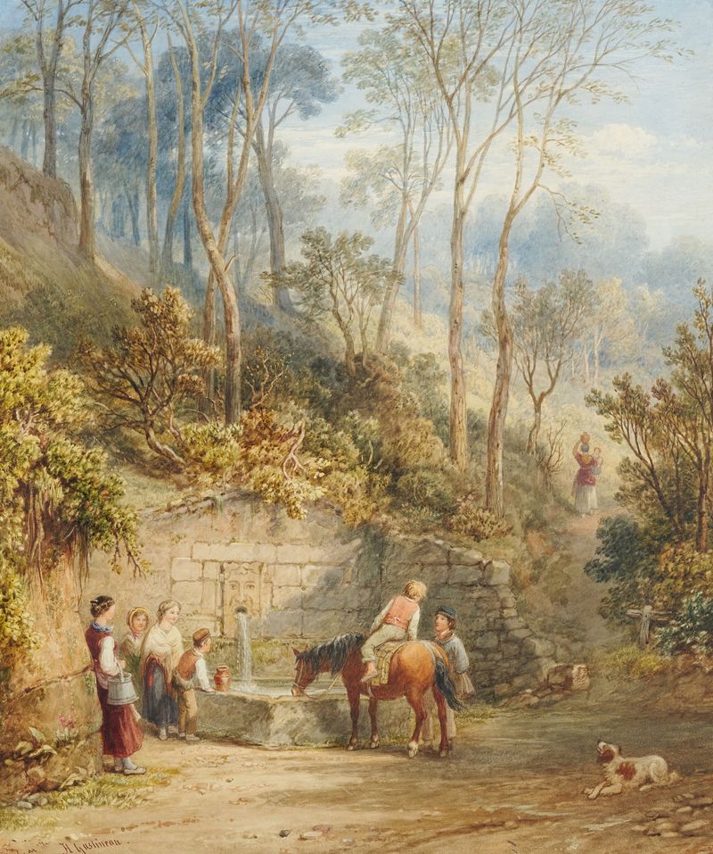 Woodland Scenery engraving by Henry Gastineau depicting a serene forest stream