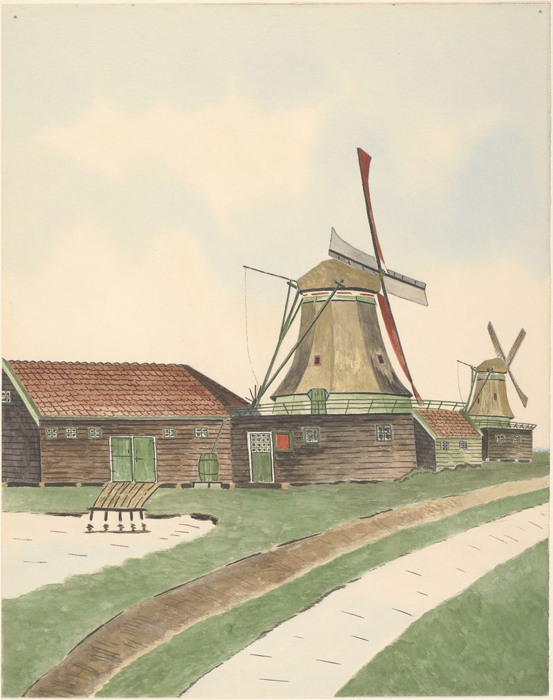 Paisagem com moinho de Johannes Nicolaas Eijman, pintura a óleo