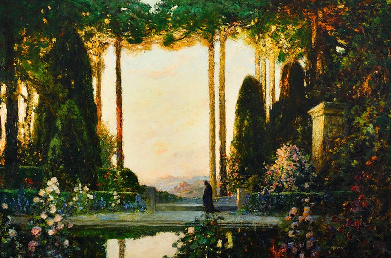 Escena botánica de un jardín con luz solar, de Thomas Edwin Mostyn