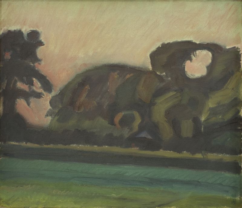 Landscape after Sunset by Harald Giersing, oil on canvas depicting a vibrant sunset with clouds.