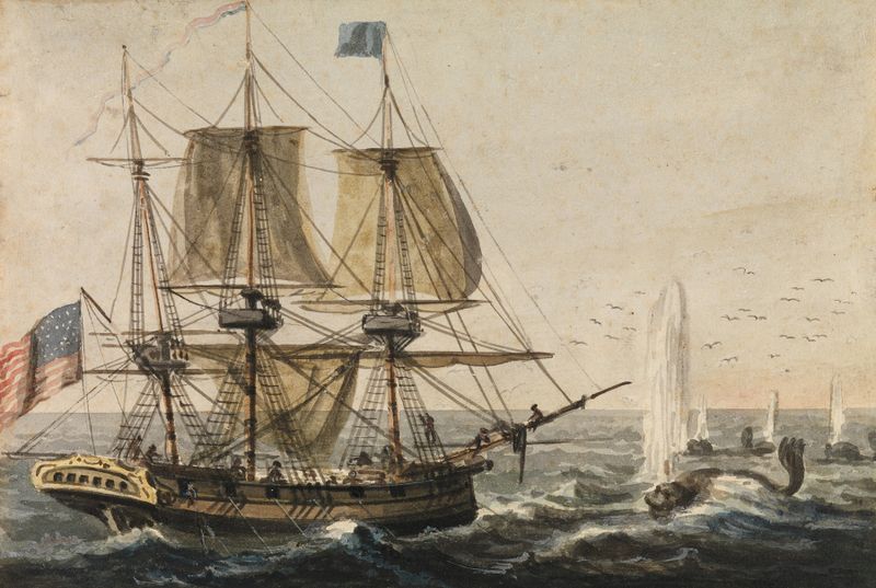 Codfish being hauled from the sea in an oil on canvas by Pavel Petrovich Svinin