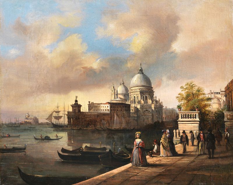 Venice, Entrance to the Giardini Reali, óleo sobre tela de Giuseppe Canella