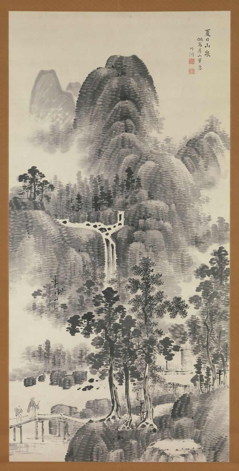 Ukiyo-e by Nakabayashi Chikutō depicting a summer landscape with a stream.
