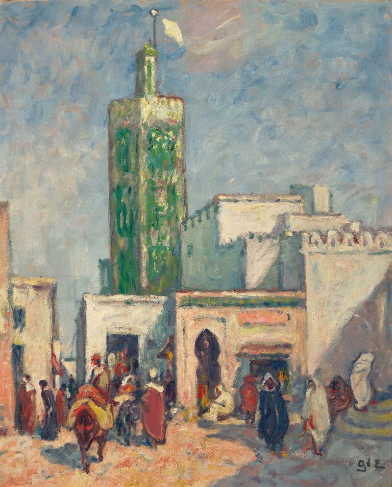 Genre scene depicting a vibrant marketplace, oil painting by Georges d'Espagnat