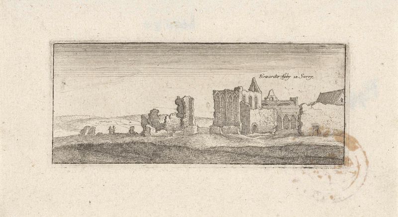 Gravura de Newark Abbey por Wenceslaus Hollar, apresentando linhas intrincadas e luz.