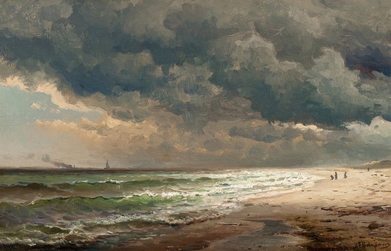 Marine scene of Long Island Beach, oil on canvas by Mauritz Frederick Hendrick de Haas