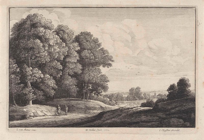 Paisaje con dos caminantes, grabado de Wenceslaus Hollar
