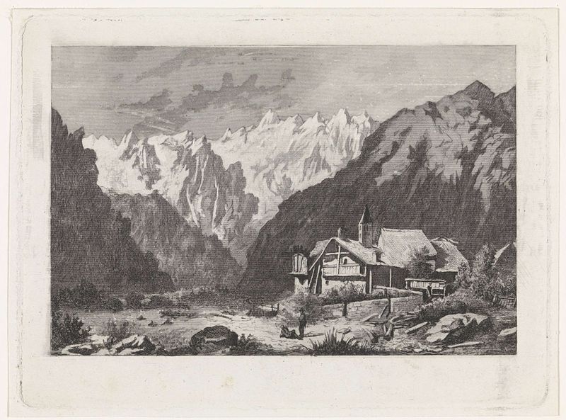 Etching by David van der Kellen depicting mountains and rugged terrain