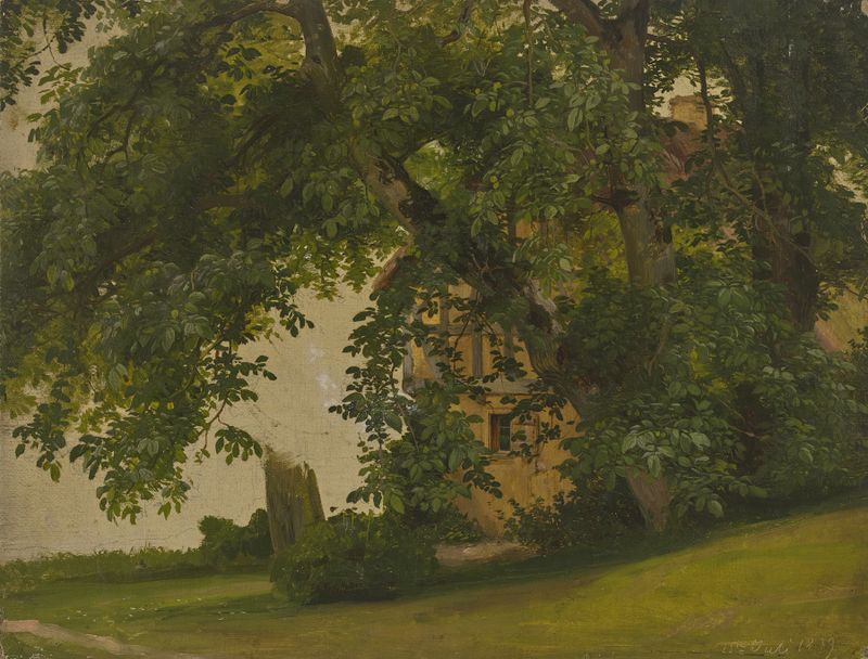 House behind trees, oil painting by Jakob Becker